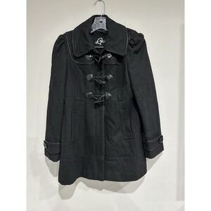 GUESS Pea Coat Womens Medium Petites‎ Black Wool Blend Collared Lining